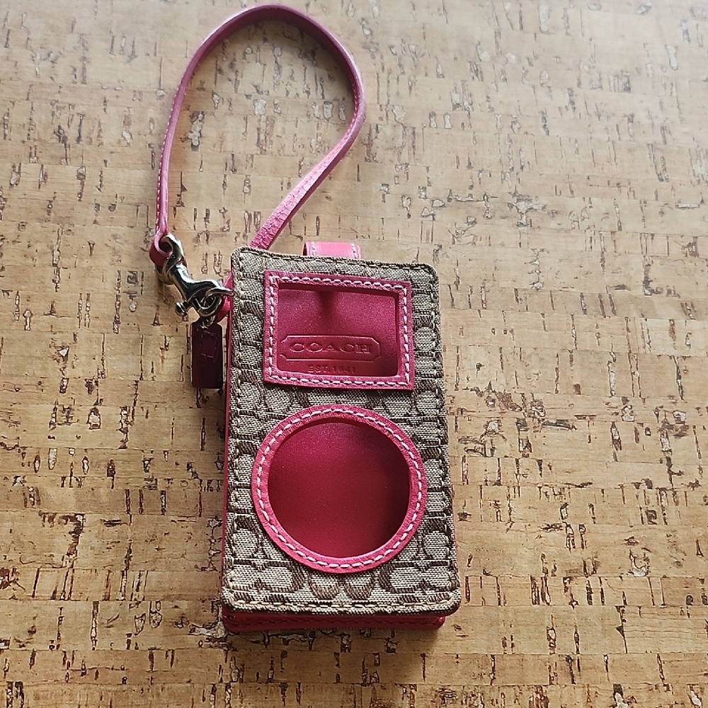 Coach Signature Pink and Tan Ipod Case